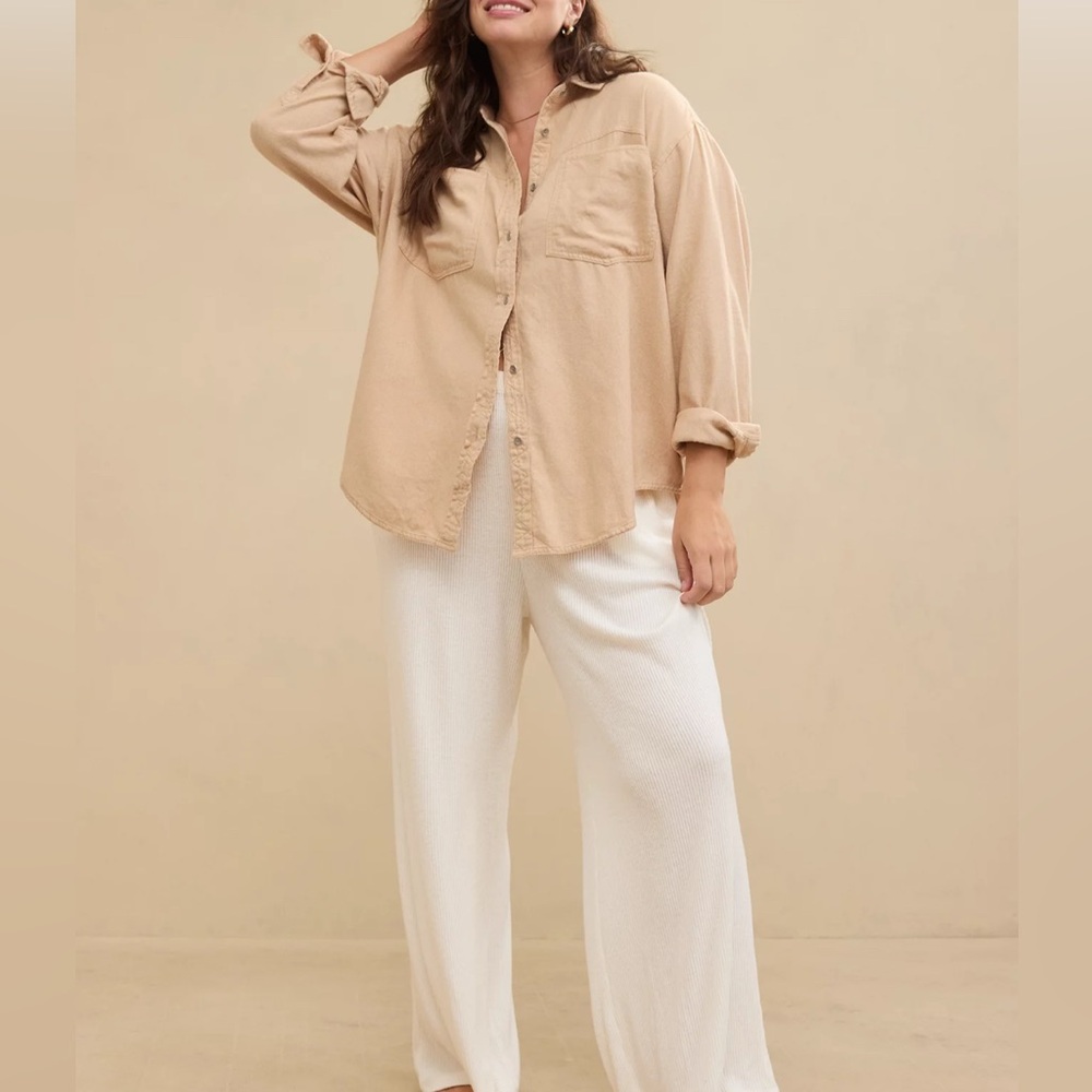 Aerie Anytime Fave Twill Shirt- New with tags- beige- size large - Picture 6 of 6